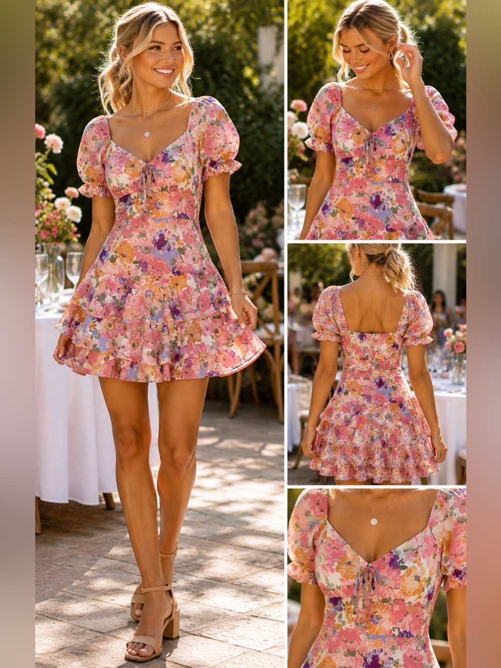 City Studio Floral Cottagecore Ruffle Mini Dress Puff Sleeve S 3 5 Y2K Garden